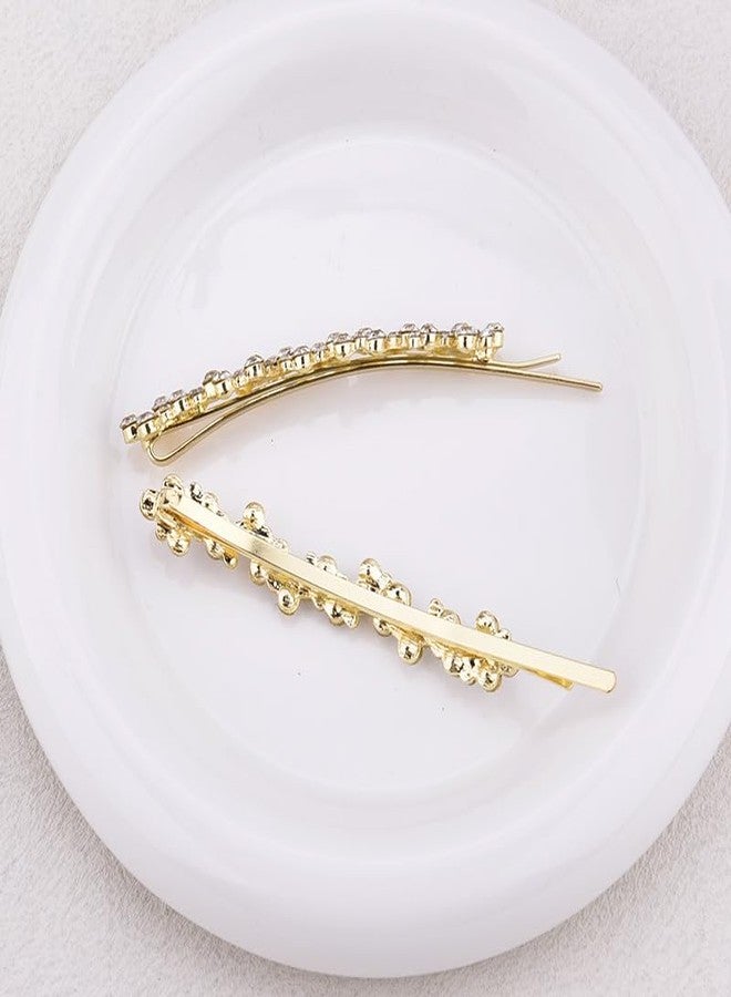Kefley Rhinestone Hair Clips Bobby Pins for Women Small Thin Crystal Hairpins Barrettes Glitter Gold Metal Pins Side Clips Barrette Bridesmaid Bridal Wedding Prom Accessories 2 PCS - Image 4